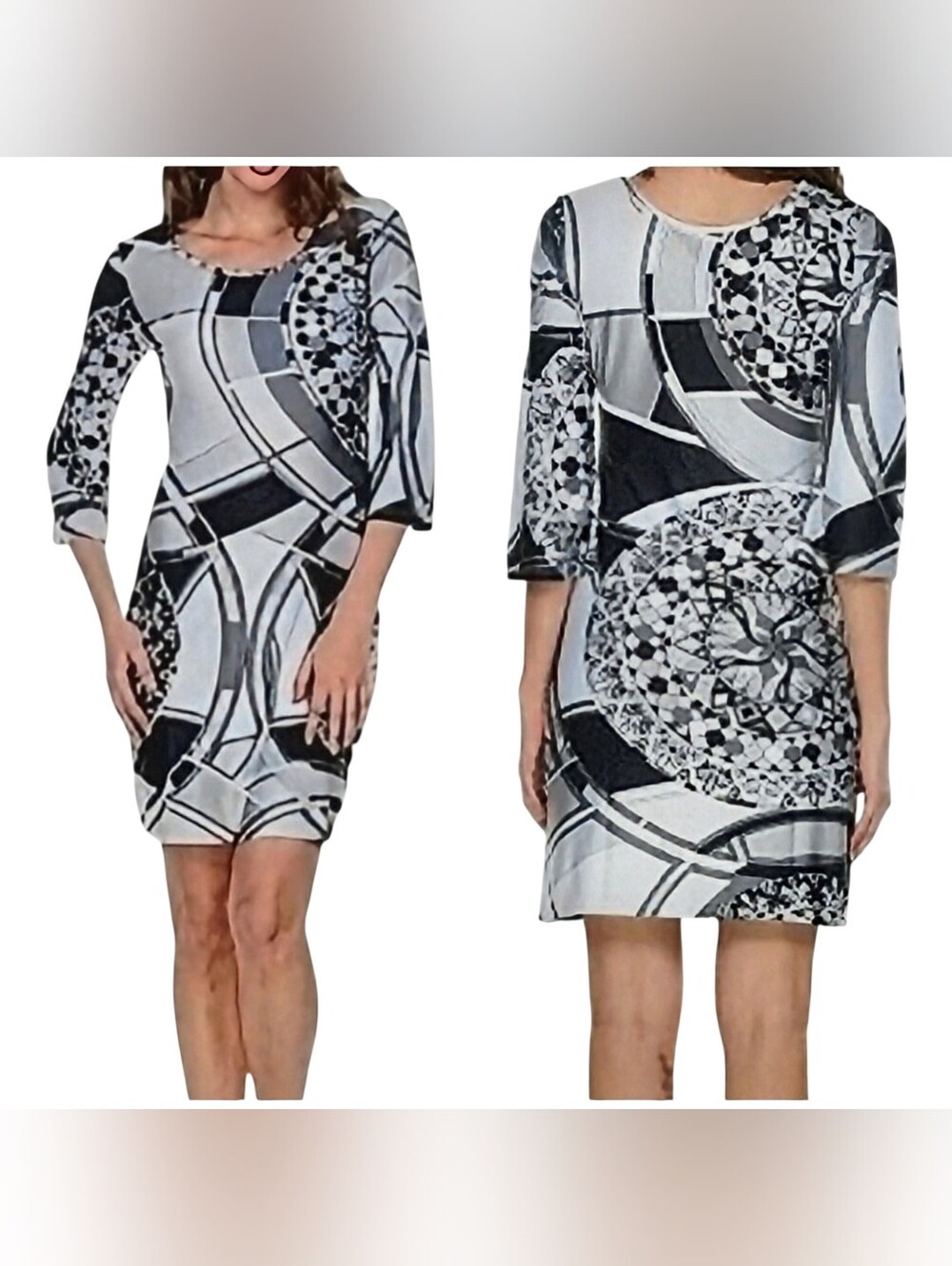 NWT. White Mark Nikki Black White Abstract Geometric Print Mini Sheath. Sz. XL